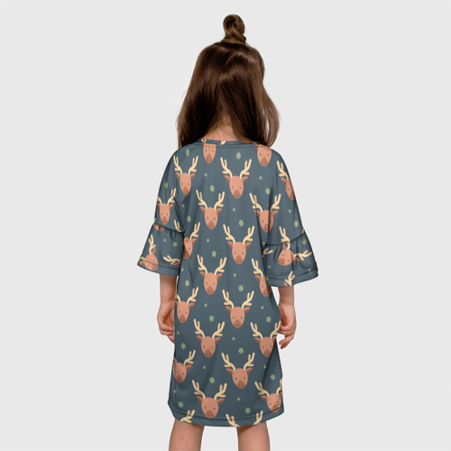Детское платье 3D с принтом Паттерн милый лось, вид сзади #2