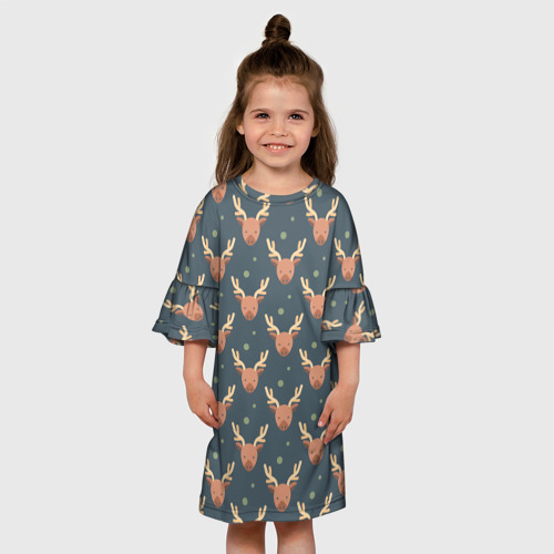 Детское платье 3D с принтом Паттерн милый лось, вид сбоку #3