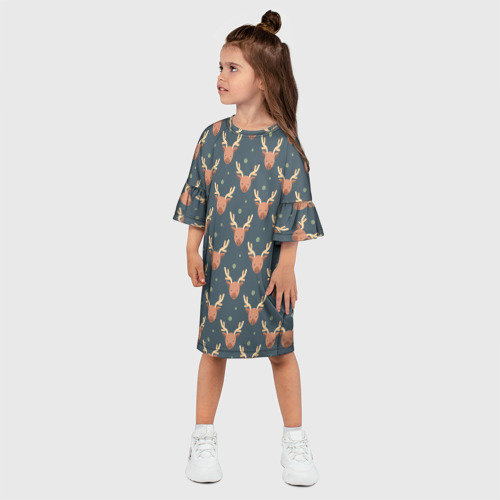 Детское платье 3D с принтом Паттерн милый лось, фото на моделе #1