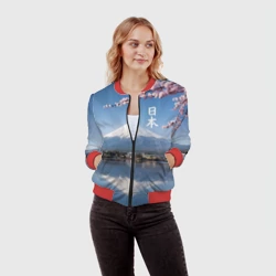 Женский бомбер 3D Цветущая сакура на фоне Фудзиямы - Япония - фото 2