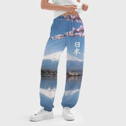 Женские джоггеры оверсайз 3D Цветущая сакура на фоне Фудзиямы - Япония - фото 2