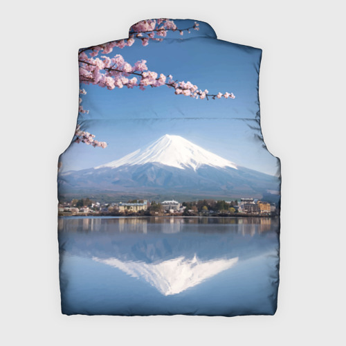 Мужской жилет утепленный 3D Цветущая сакура на фоне Фудзиямы - Япония, цвет черный - фото 2