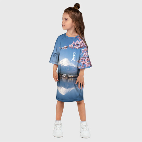 Детское платье 3D Цветущая сакура на фоне Фудзиямы - Япония, цвет 3D печать - фото 3