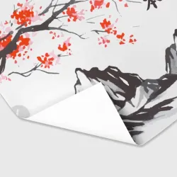 Бумага для упаковки 3D Цветущая сакура, горы и солнце с иероглифами - Япония - фото 2