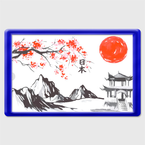 Магнит 45*70 Цветущая сакура и солнце - Япония, цвет синий