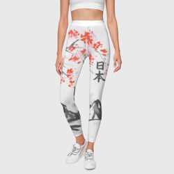 Леггинсы 3D Цветущая сакура, горы и солнце с иероглифами - Япония - фото 2