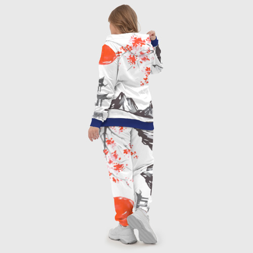 Женский костюм 3D с принтом Цветущая сакура и солнце - Япония, вид сзади #2