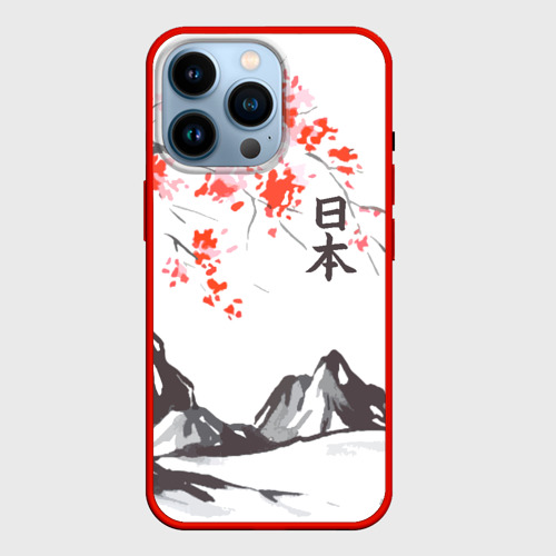 Чехол для iPhone 14 Pro с принтом Цветущая сакура и солнце - Япония, вид спереди #2