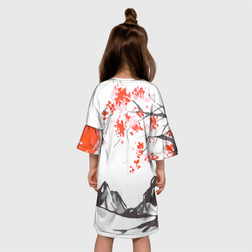 Детское платье 3D Цветущая сакура и солнце - Япония, цвет 3D печать - фото 5