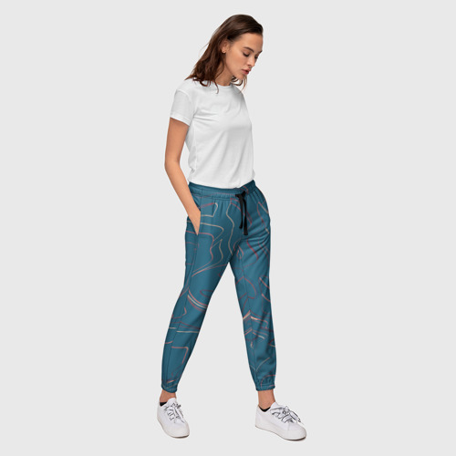 Женские брюки 3D Бирюзовый линии абстракция, цвет 3D печать - фото 5