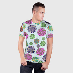 Мужская футболка 3D Slim Разноцветные круги из квадратов - фото 2