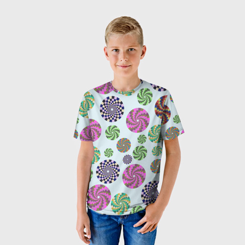 Детская футболка 3D Разноцветные круги из квадратов, цвет 3D печать - фото 3