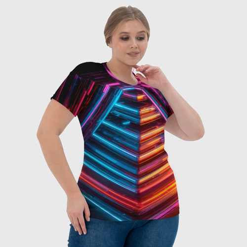 Женская футболка 3D Неоновые трубы, цвет 3D печать - фото 6