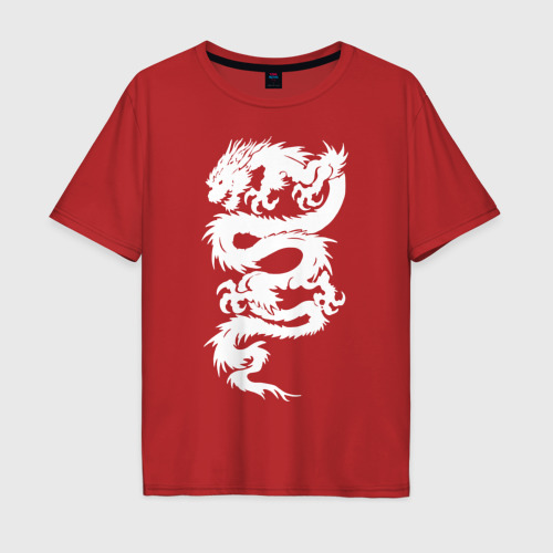 Мужская футболка хлопок Oversize с принтом Белый дракон извивается, вид спереди #2