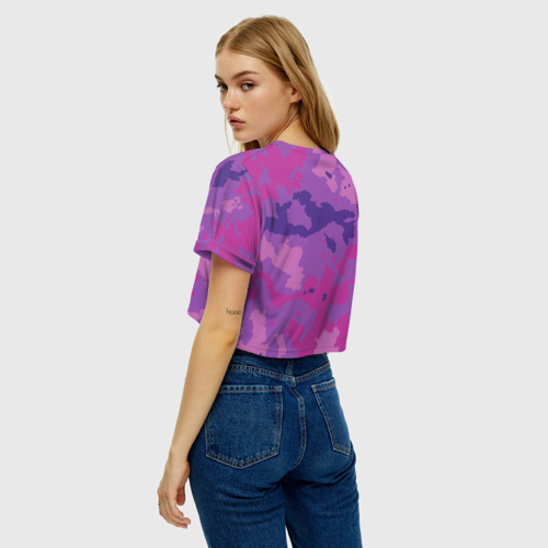 Женская футболка Crop-top 3D Фиолетовый камуфляж, цвет 3D печать - фото 5