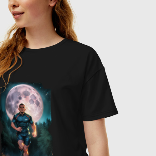 Женская футболка хлопок Oversize The moon runner, цвет черный - фото 3