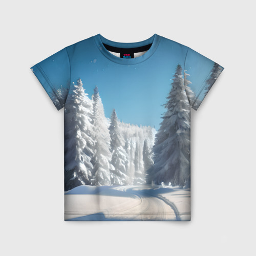 Детская футболка 3D Зимний еловый лес, цвет 3D печать