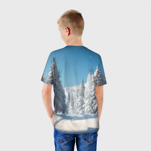 Детская футболка 3D Зимний еловый лес, цвет 3D печать - фото 4
