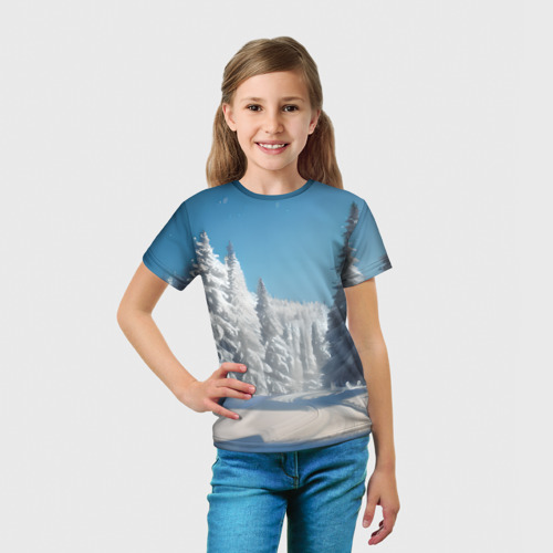 Детская футболка 3D Зимний еловый лес, цвет 3D печать - фото 5