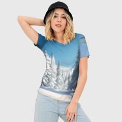 Женская футболка 3D Slim Зимний еловый лес - фото 2