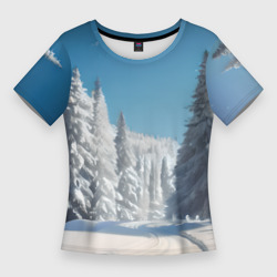 Женская футболка 3D Slim Зимний еловый лес