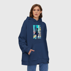 Худи SuperOversize хлопок Кот модник - Нью-Йорк - акварель - фото 2