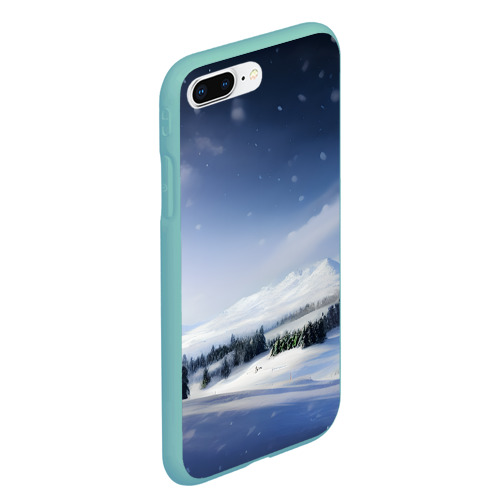 Чехол для iPhone 7Plus/8 Plus матовый с принтом Снежные ёлки и гора, вид сбоку #3