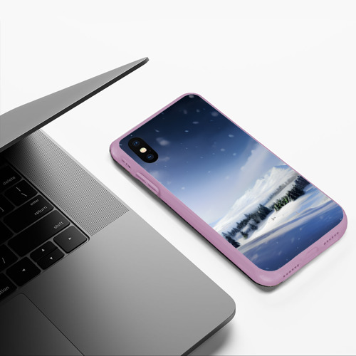Чехол для iPhone XS Max матовый с принтом Снежные ёлки и гора, фото #5
