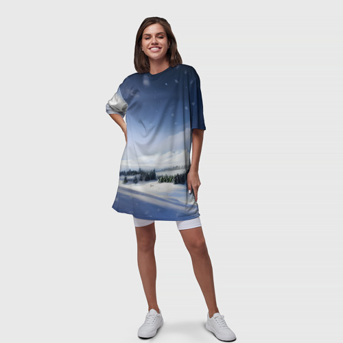 Платье-футболка 3D Снежные ёлки и гора, цвет 3D печать - фото 5