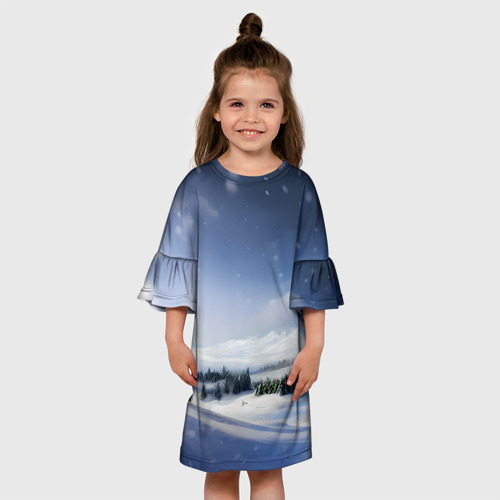 Детское платье 3D Снежные ёлки и гора, цвет 3D печать - фото 4