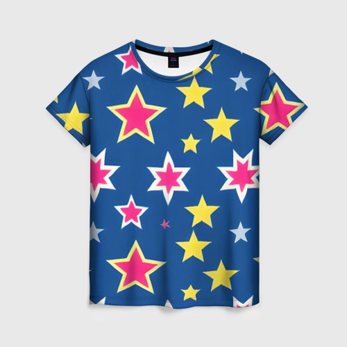 Женская футболка с принтом Звёзды разных цветов, вид спереди №1