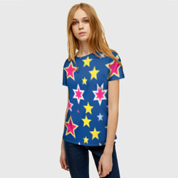 Женская футболка 3D Звёзды разных цветов - фото 2