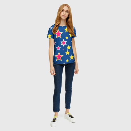 Женская футболка 3D Звёзды разных цветов, цвет 3D печать - фото 5