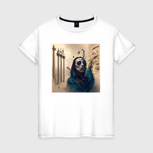 Женская футболка из хлопка с принтом Фантазия в стиле Сальвадора Дали - нейросеть, вид спереди №1