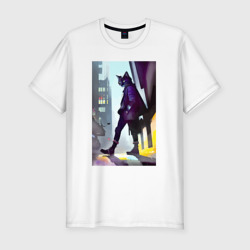 Мужская футболка хлопок Slim Чёрный котяра на своём районе - Бронкс