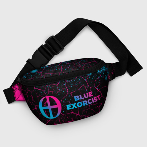Поясная сумка 3D с принтом Blue Exorcist - neon gradient: надпись и символ, фото #5
