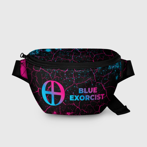 Поясная сумка 3D с принтом Blue Exorcist - neon gradient: надпись и символ, вид спереди #2