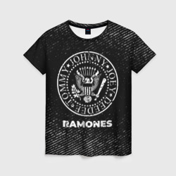 Женская футболка 3D Ramones с потертостями на темном фоне