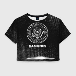 Женская футболка Crop-top 3D Ramones с потертостями на темном фоне