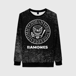 Женский свитшот 3D Ramones с потертостями на темном фоне