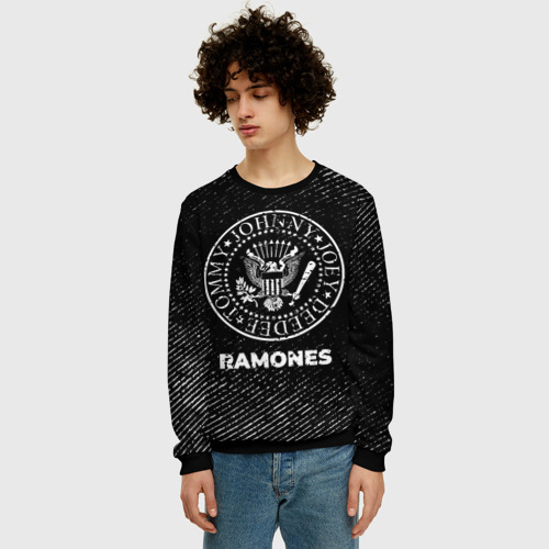 Мужской свитшот 3D Ramones с потертостями на темном фоне, цвет черный - фото 3