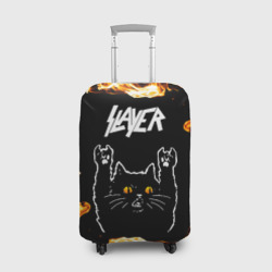 Чехол для чемодана 3D Slayer рок кот и огонь