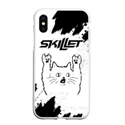 Чехол для iPhone XS Max матовый Skillet рок кот на светлом фоне