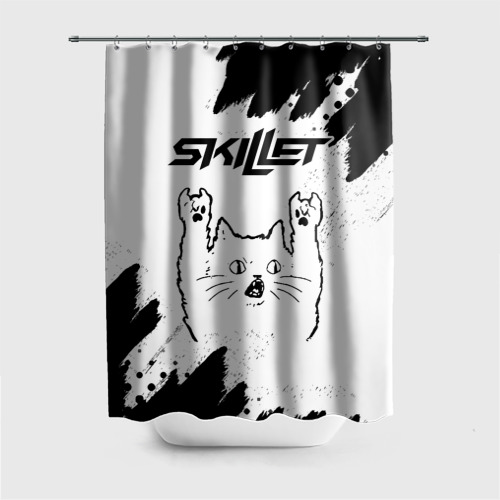 Штора 3D для ванной Skillet рок кот на светлом фоне