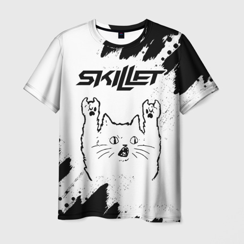 Мужская футболка 3D Skillet рок кот на светлом фоне, цвет 3D печать