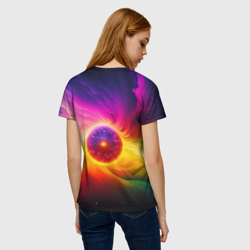 Женская футболка 3D Неоновое солнце, цвет 3D печать - фото 4