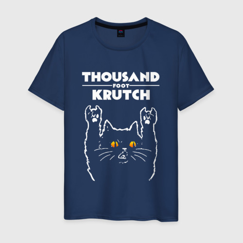 Мужская футболка из хлопка с принтом Thousand Foot Krutch rock cat, вид спереди №1