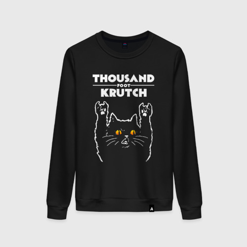 Женский свитшот хлопок Thousand Foot Krutch rock cat, цвет черный