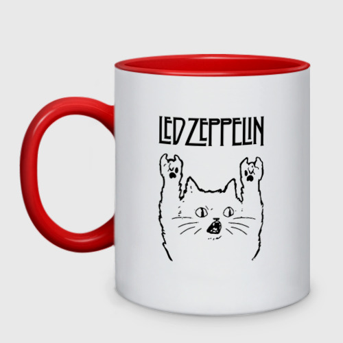 Кружка двухцветная Led Zeppelin - rock cat, цвет белый + красный