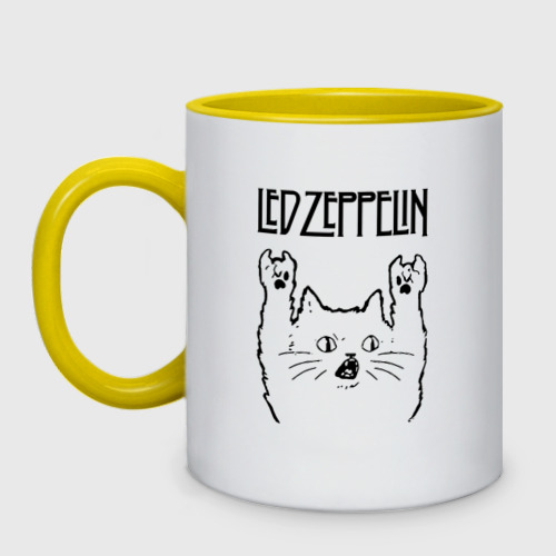 Кружка двухцветная с принтом Led Zeppelin - rock cat, вид спереди #2
